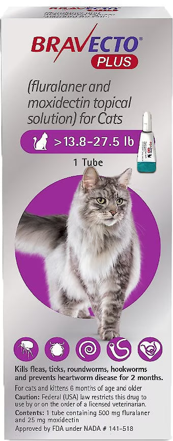 Bravecto Plus Topical Solution for Cats 13.8-27.5 lbs (6.25-12.5 kg) - Purple