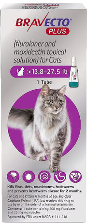 Bravecto Plus Topical Solution for Cats 13.8-27.5 lbs (6.25-12.5 kg) - Purple