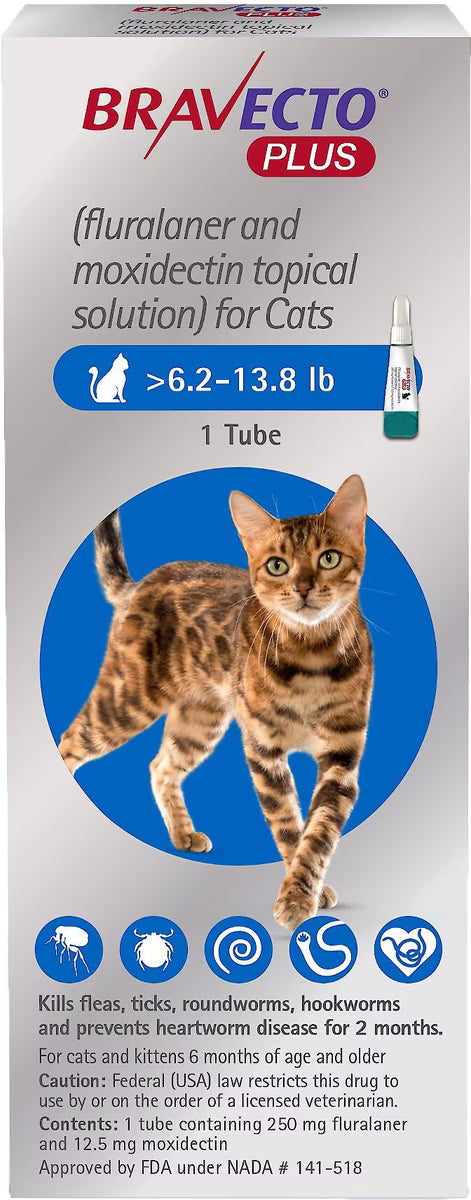 Bravecto Plus Topical Solution for Cats 6.2-13.8 lbs (2.8-6.25 kg) - Blue