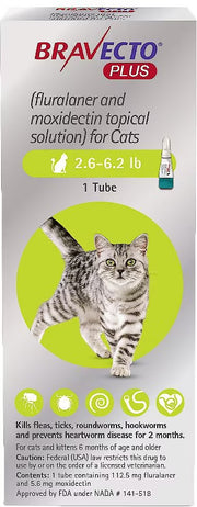Bravecto Plus Topical Solution for Cats 2.6-6.2 lbs (1.2-2.8 kg) - Green
