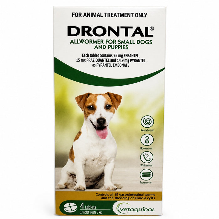 Drontal Allwormer Tablets for Dogs up to 6.6 lbs (up to 3 kg) - Green