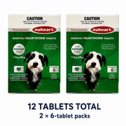 Nuheart Heartworm Tablets for Dogs — 24.3–50.7 lb (11–23 kg) — Green Pack — 12 tablets total, two 6-tablet packs — Australian packaging combination reference