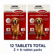 Nuheart Heartworm Tablets for Dogs — 50.8–99.2 lb (23–45 kg) — Red Pack — 12 tablets total, two 6-tablet packs — Australian packaging combination reference