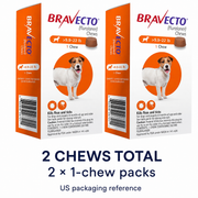 Bravecto Chews for Dogs — 9.9–22 lb — 2 chews total, two 1-chew packs — US packaging combination reference