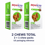 Bravecto Chews for Dogs — 22–44 lb — 2 chews total, two 1-chew packs — US packaging combination reference