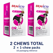 Bravecto Chews for Dogs — 88–123 lb — 2 chews total, two 1-chew packs — US packaging combination reference