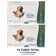 Revolution Topical Solution for Dogs — 40.1–85 lb — 12 tubes total, two 6-tube packs — US packaging combination reference
