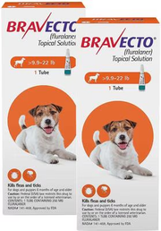 Bravecto Topical Solution for Dogs — 9.9–22 lb — US packaging reference — 2 doses