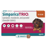Simparica TRIO for dogs 11.1–22 lb — US packaging reference — 3 tablets total