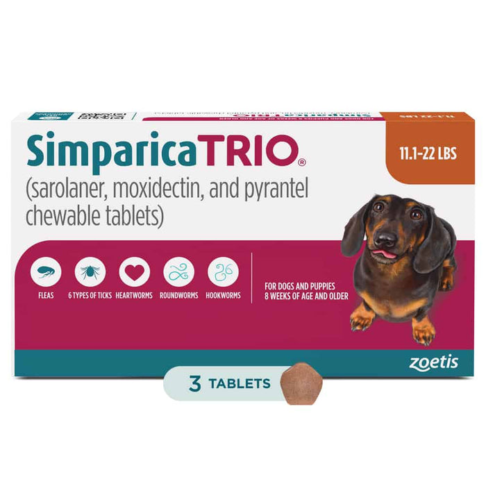Simparica Trio Chews for Dogs — 11.1–22 lb — AU Orange Pack