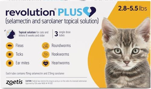 Revolution Plus Topical Solution for Cats 2.8-5.5 lbs (1.25-2.5 kg) - Gold