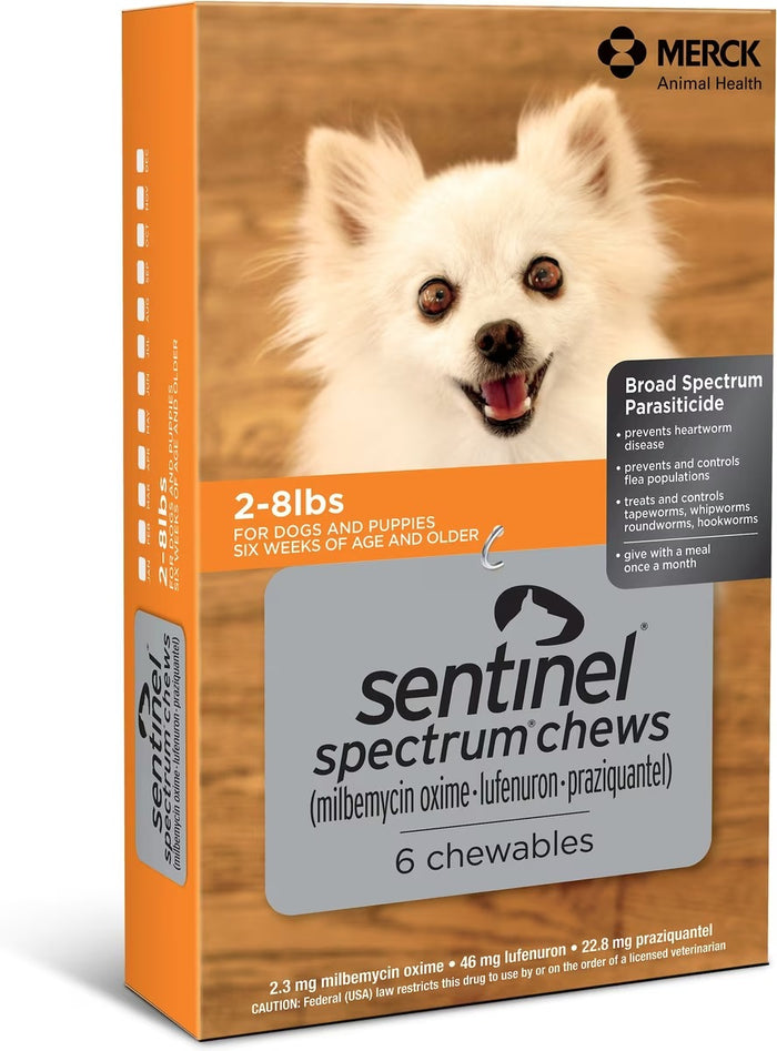 Sentinel Spectrum Chews for Dogs 2-8 lbs (up to 4 kg) - Orange
