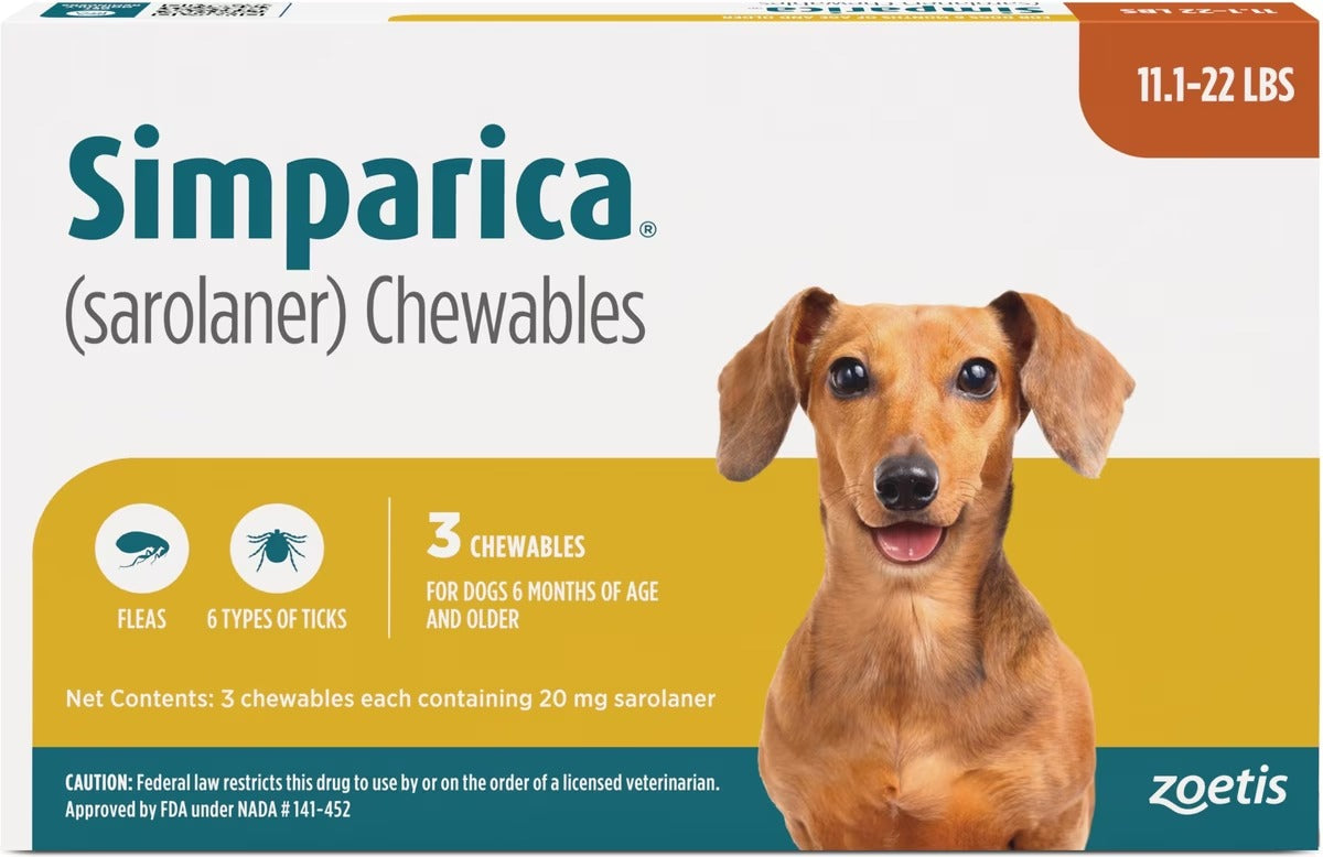 Simparica Chews for Dogs 11.1-22 lbs (5.1-10 kg) - Orange