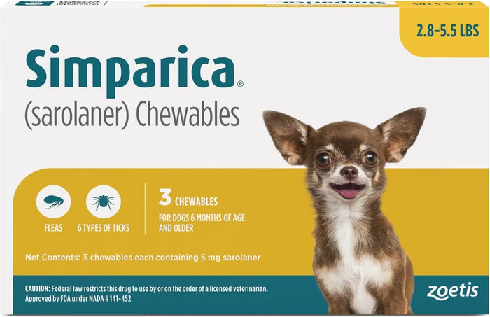 Simparica Chews for Dogs 2.8-5.5 lbs (1.3-2.5 kg) - Yellow