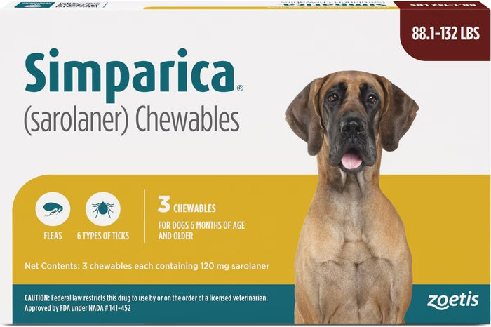 Simparica Chews for Dogs 88.1-132 lbs (40.1-60 kg) - Red