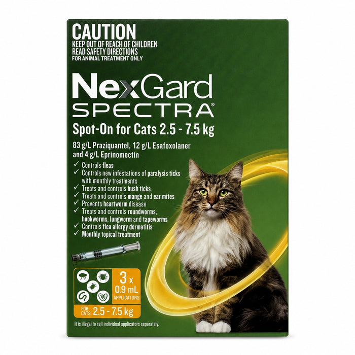 NexGard Spectra Topical Solution for Cats 5.3-16.5 lbs (2.5-7.5 kg) - Yellow