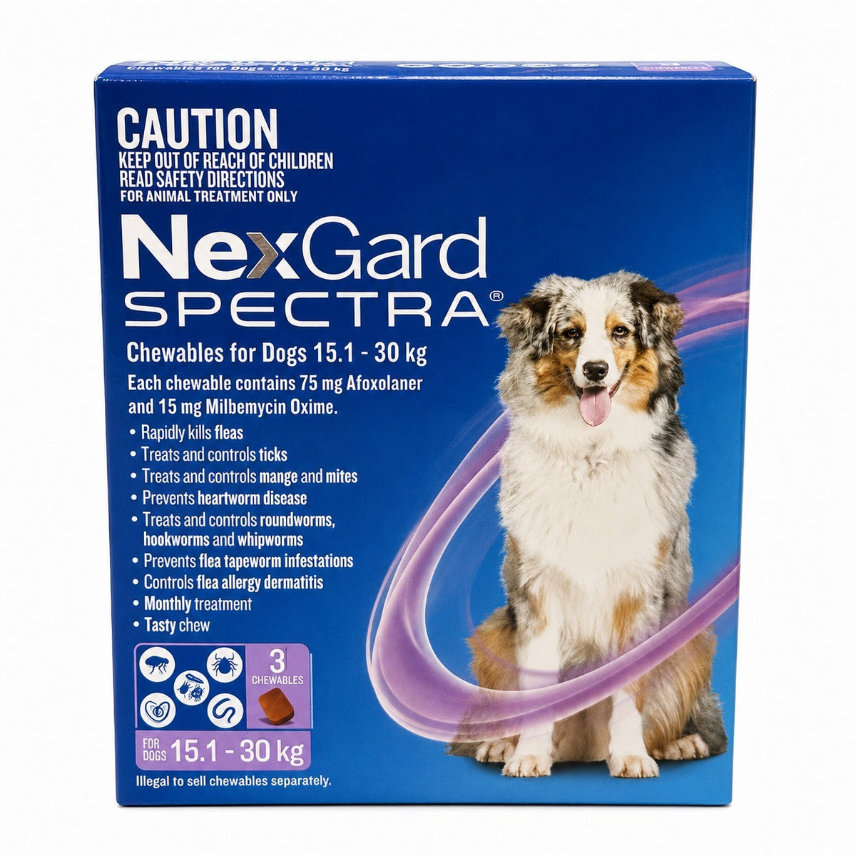 NexGard Spectra Chewables for Dogs 33.1-66.1 lbs (15.1-30 kg) - Purple