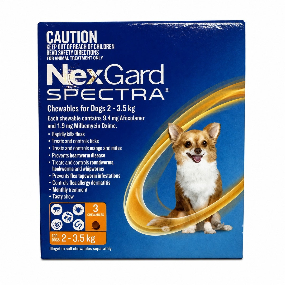 NexGard Spectra Chewables for Dogs 4.4-7.7 lbs (2-3.5 kg) - Orange