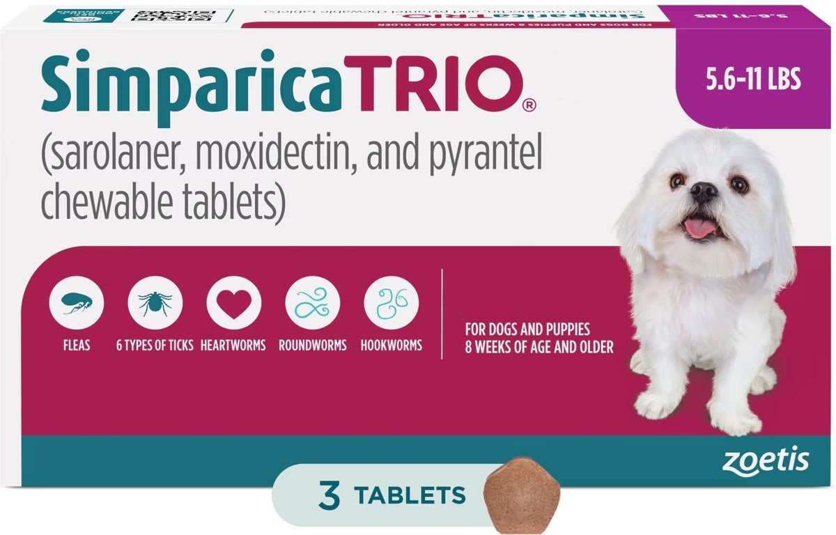 Simparica Trio Chews for Dogs 5.6-11 lbs (2.6-5 kg) - Purple