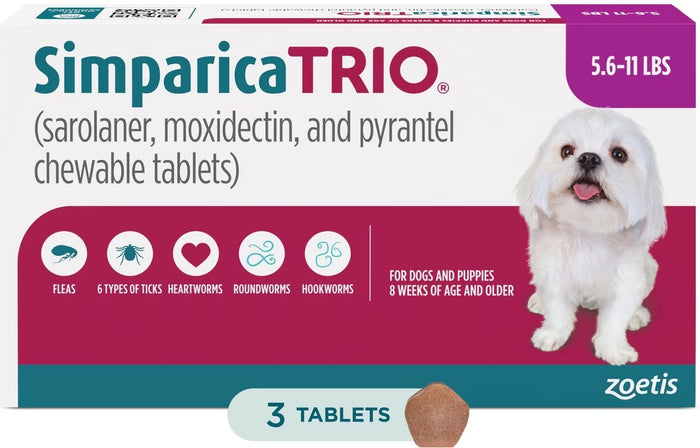Simparica Trio Chews for Dogs 5.6-11 lbs (2.6-5 kg) - Purple